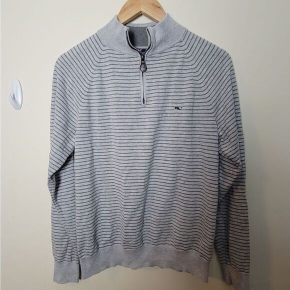 Vineyard Vines Mens Classic Stripe 1/4-Zip Grey Small - Picture 4 of 4